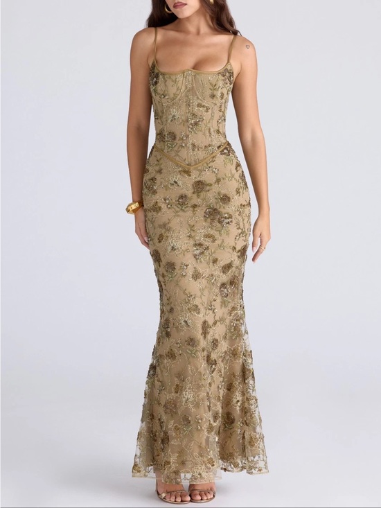 House of CB Dresses & Skirts - House of CB Naima olive bronze hand beaded Embellished corset Maxi dress